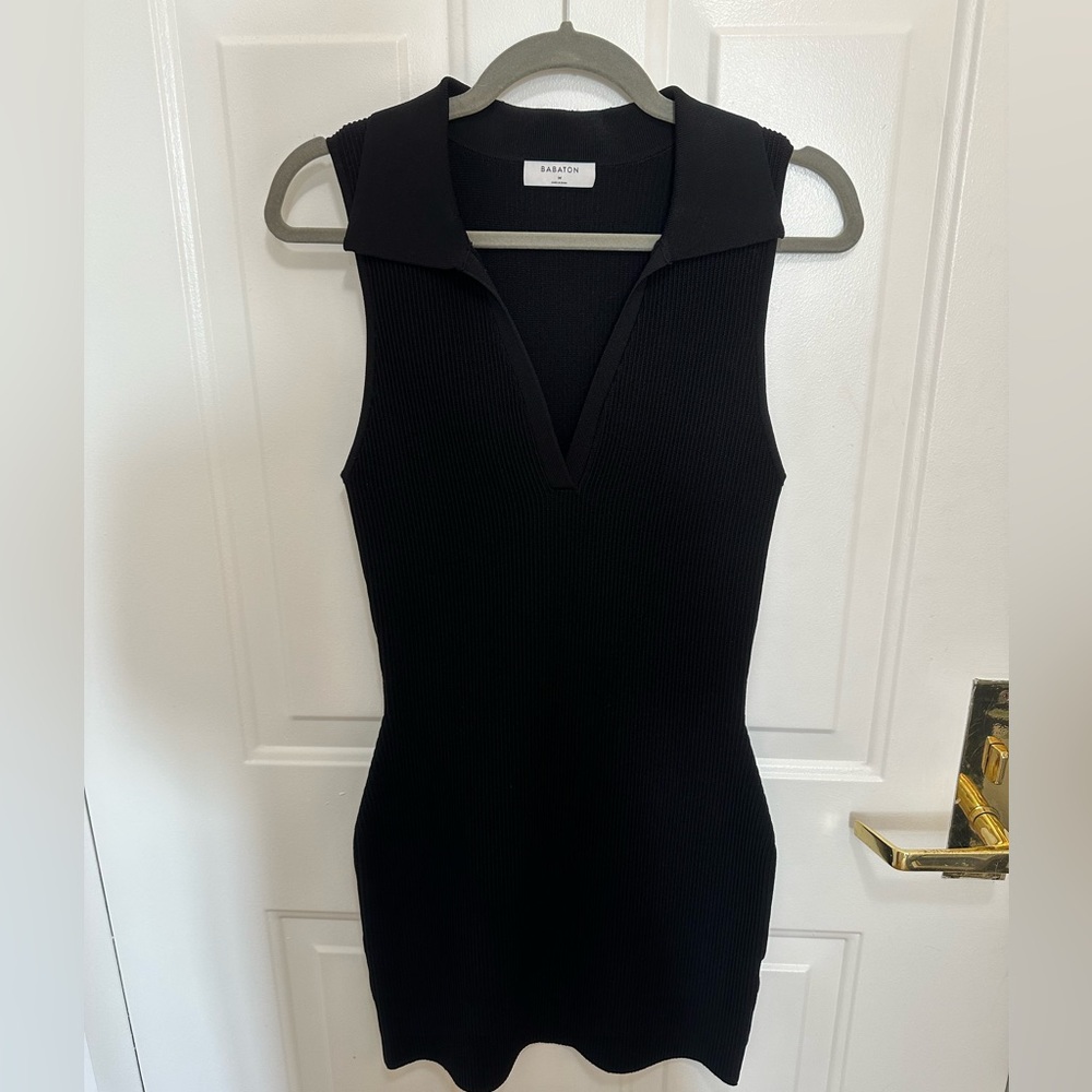 Aritzia Babaton Sculpt Knit Polo Dress Black - Medium